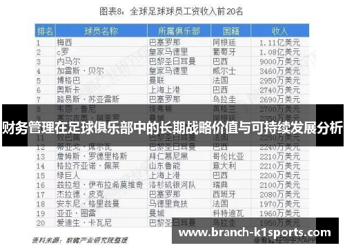 财务管理在足球俱乐部中的长期战略价值与可持续发展分析